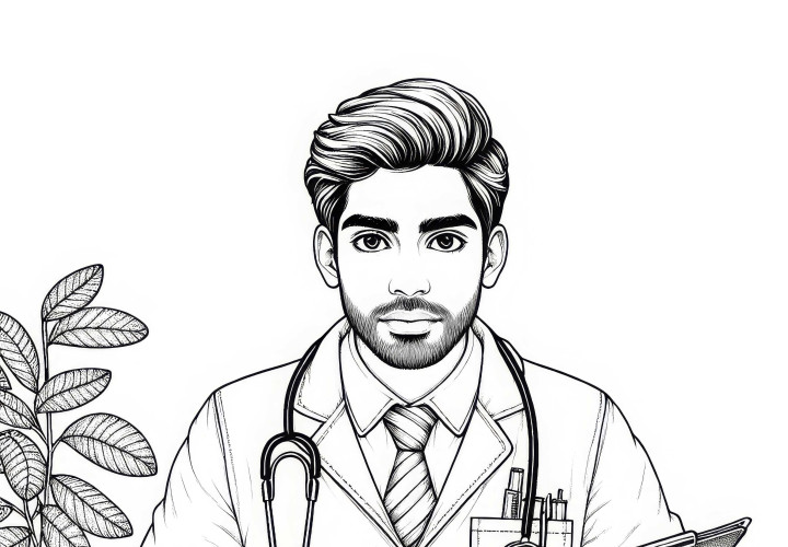 Doctor with Diagnosis and Medical Record - Detail-rich Coloring Template Free Doctor with diagnosis and medical record - Free detailed coloring page