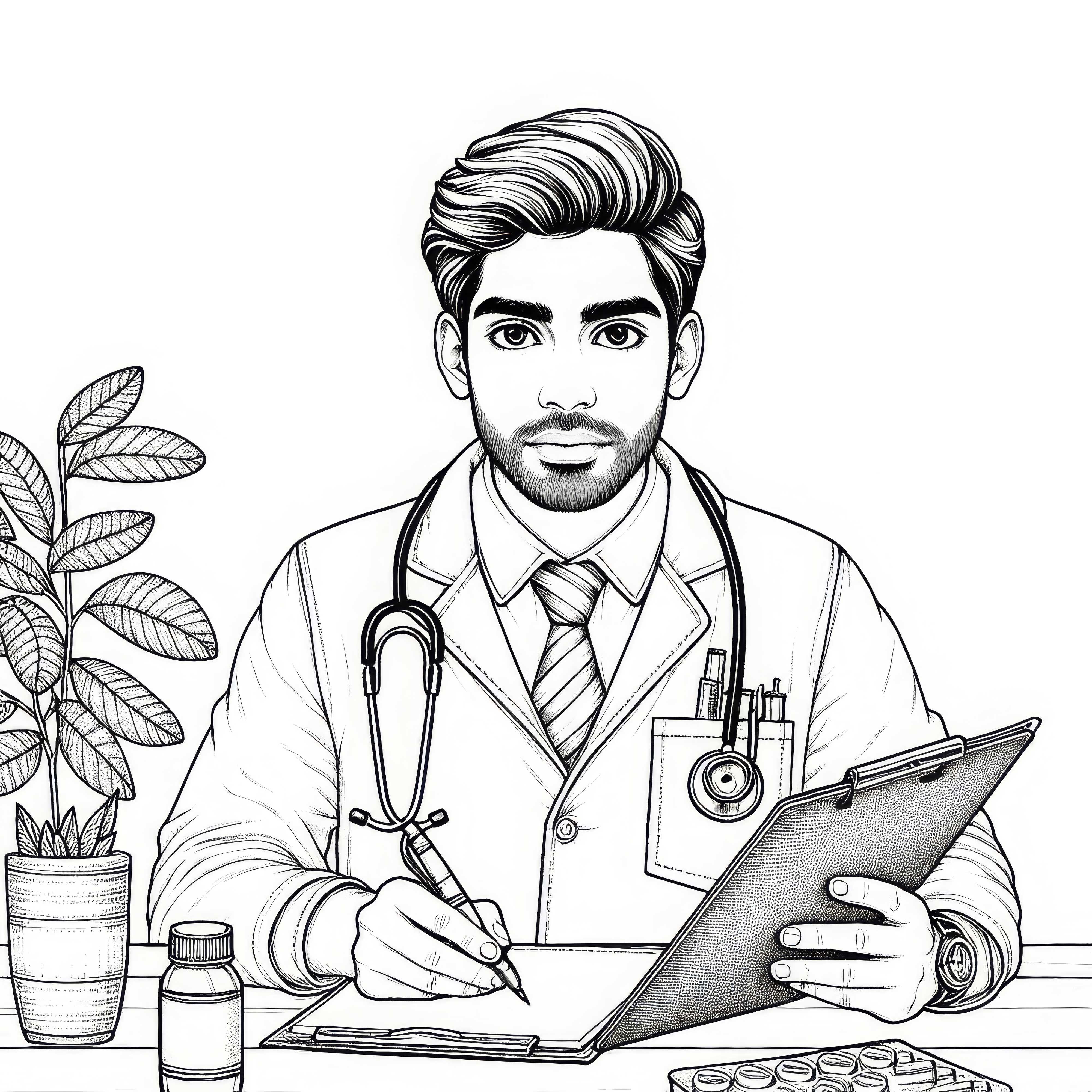Doctor with diagnosis and medical record - detailed coloring template for free