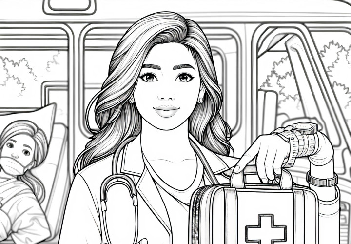 Doctor with first aid kit - Coloring page detailed and free Doctor with First Aid Kit - Coloring Page Detailed and Free