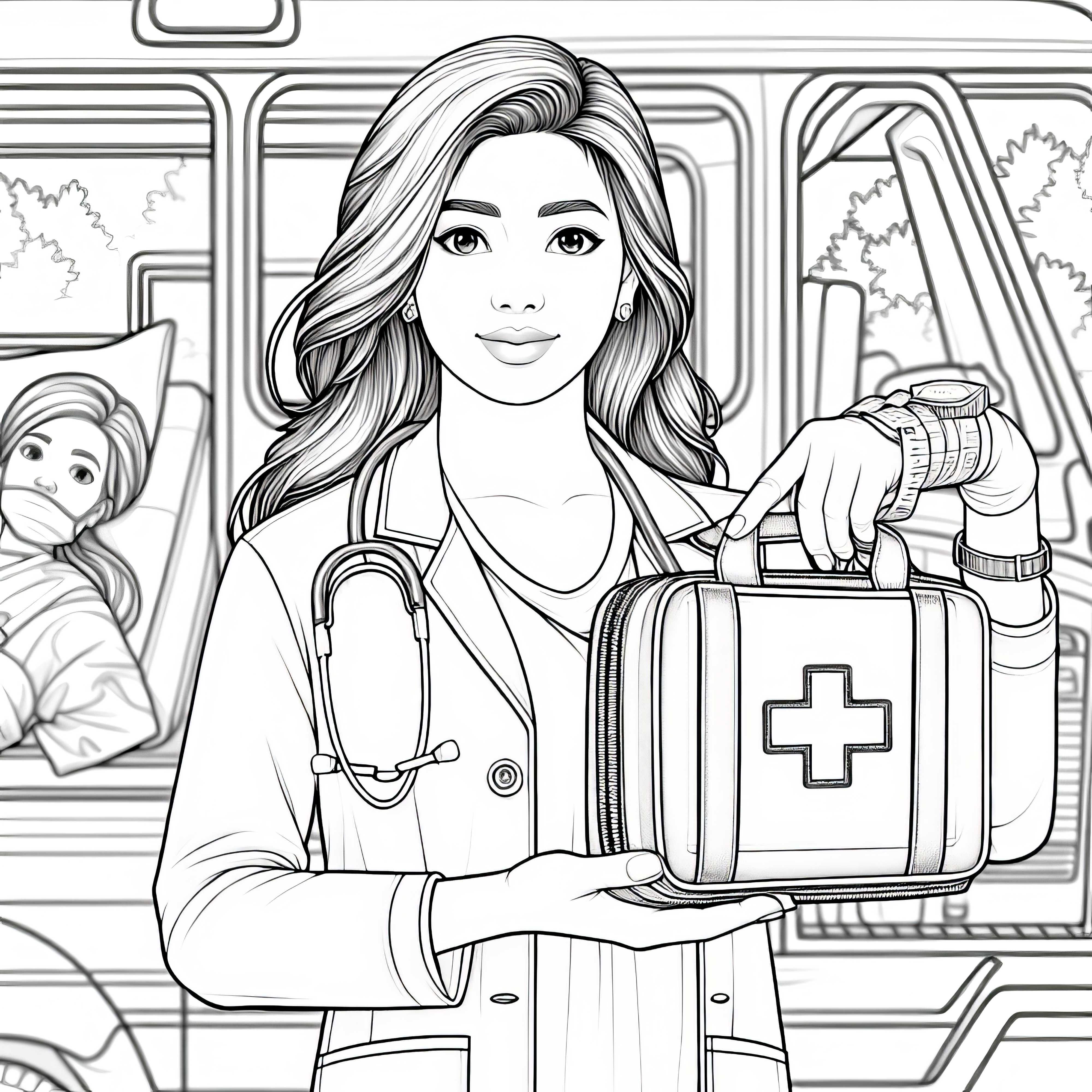 Doctor with first aid kit - Detailed and free coloring template
