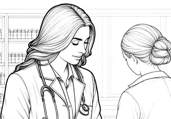 Doctor who prescribes medication and prescription pad – detailed coloring page for free Doctor who prescribes medication and prescription pad - detailed coloring page for free