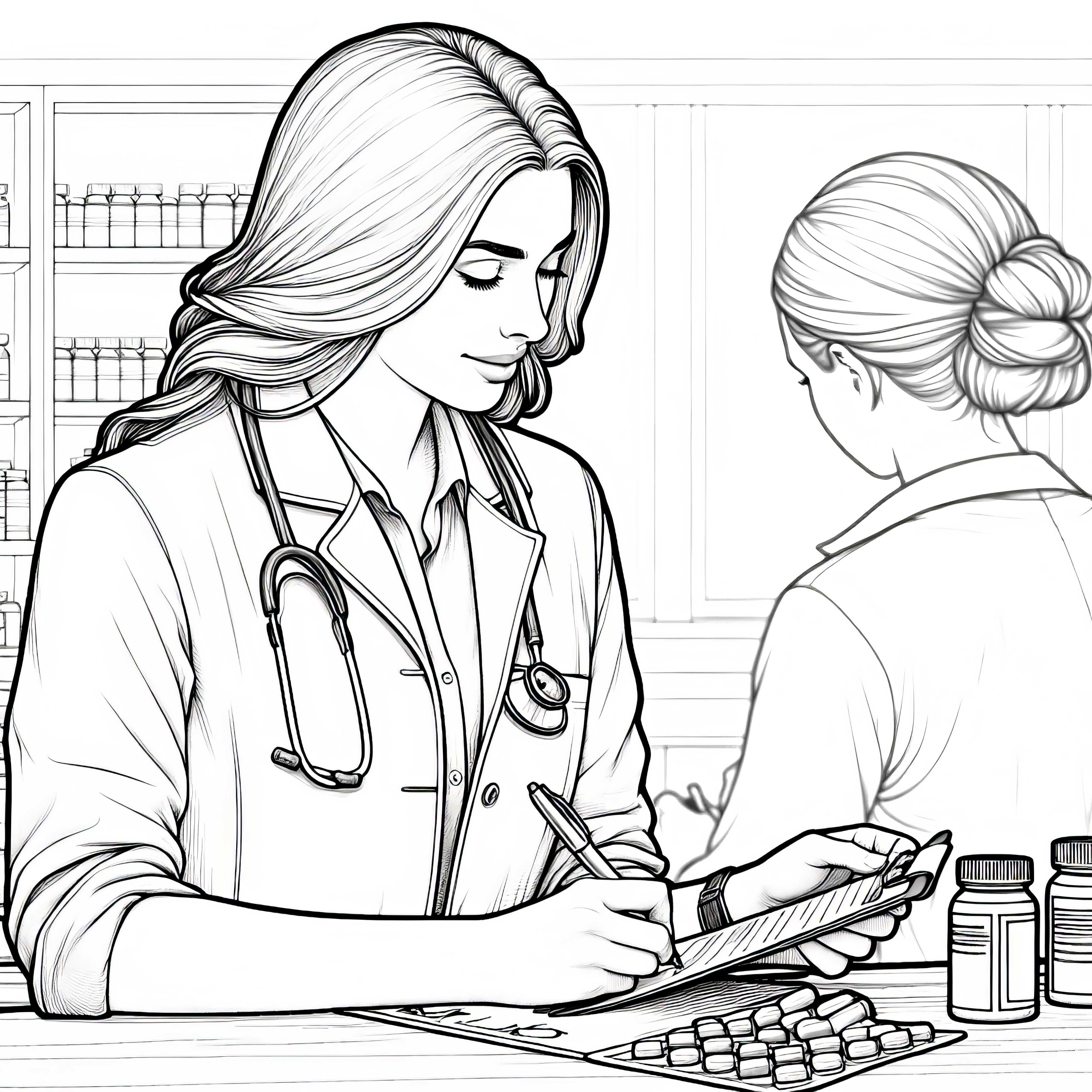 Doctor who prescribes medication and prescription pad – detailed coloring page for free