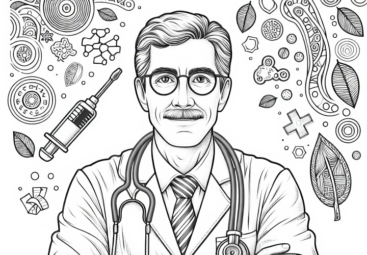 Coloring page for doctor with stethoscope - Detailed and Free Coloring page for doctor with stethoscope - Detailed and Free