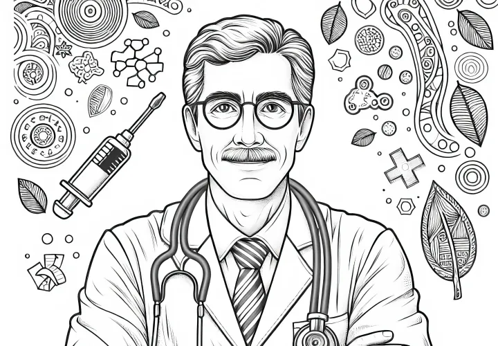 Ausmalbild für Arzt mit Stethoskop – Detailreich und Kostenlos