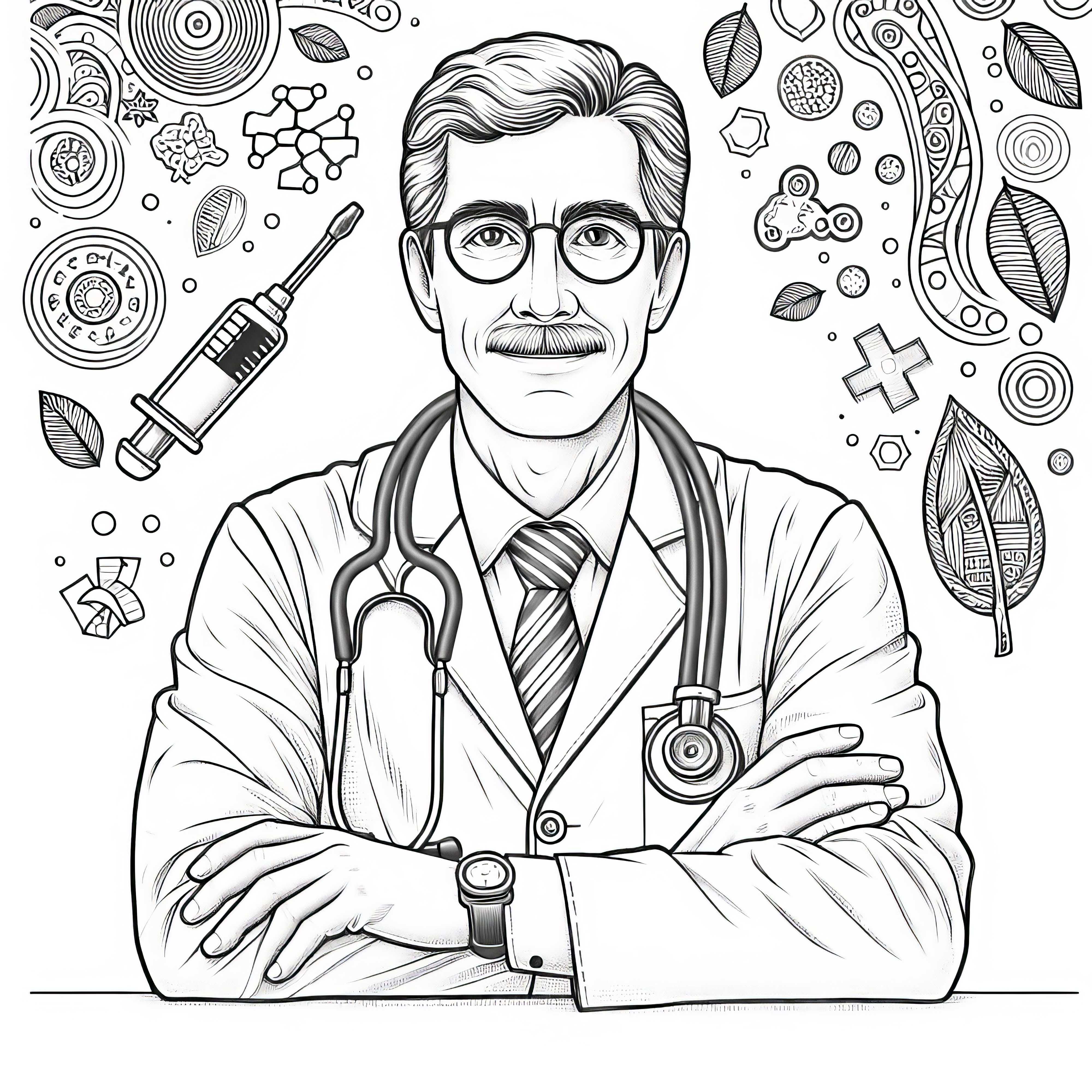 Coloring page for doctor with stethoscope - Detailed and free