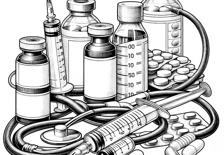 Syringe and medicine bottles for the doctor – coloring page Syringe and medicine bottles for doctor – Coloring page