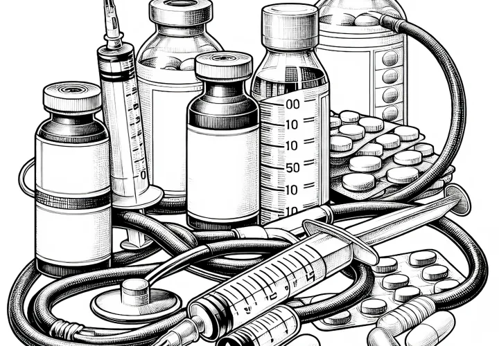 Spritze und Medizinfälschen für Arzt – Ausmalbild