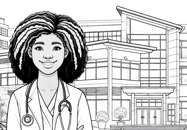Hospital with Doctor – Coloring Page for Children Hospital with doctor - coloring page for children
