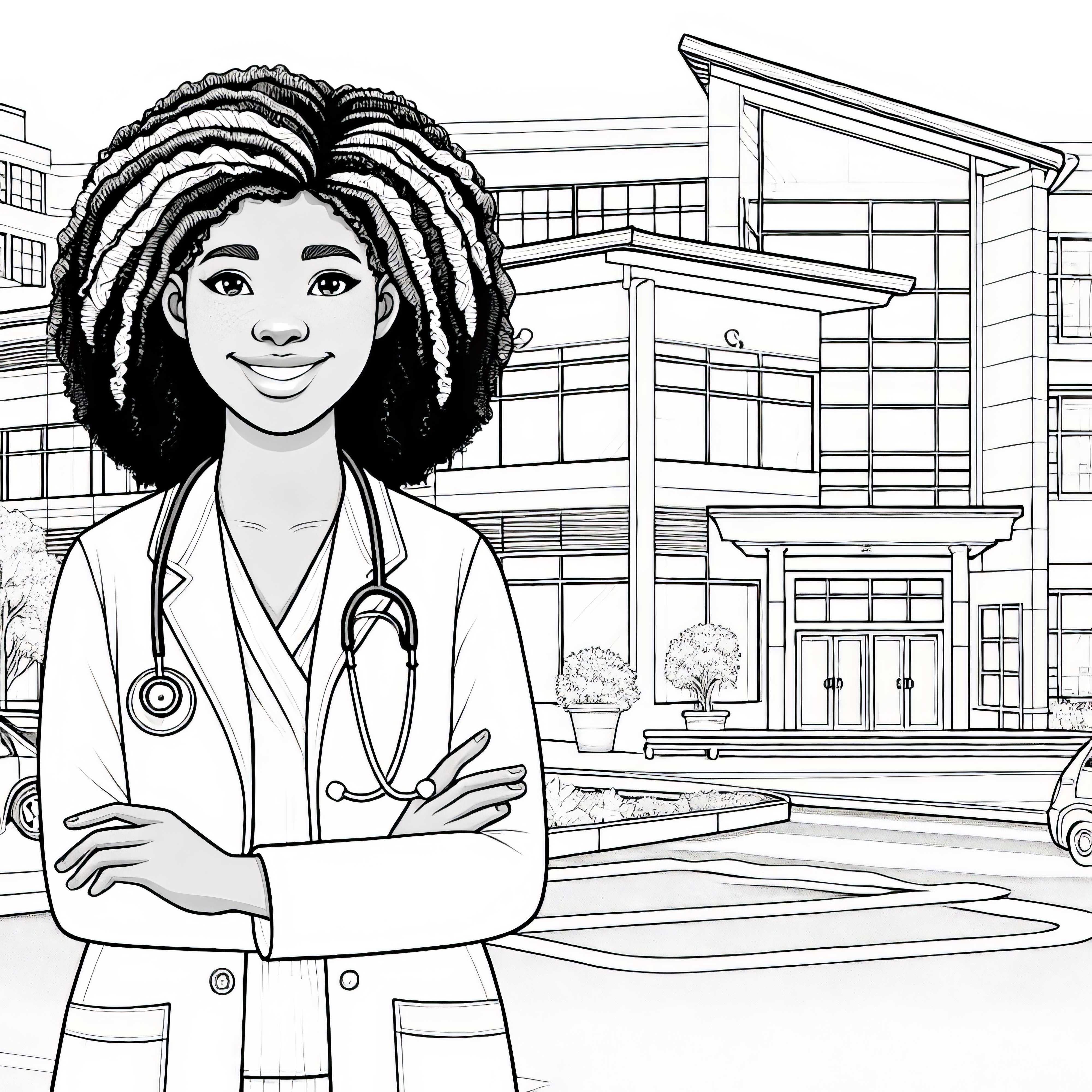 Hospital with doctor – Coloring page for children