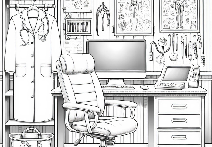 Doctor's office coloring template detailed free Doctor's room coloring page detailed free