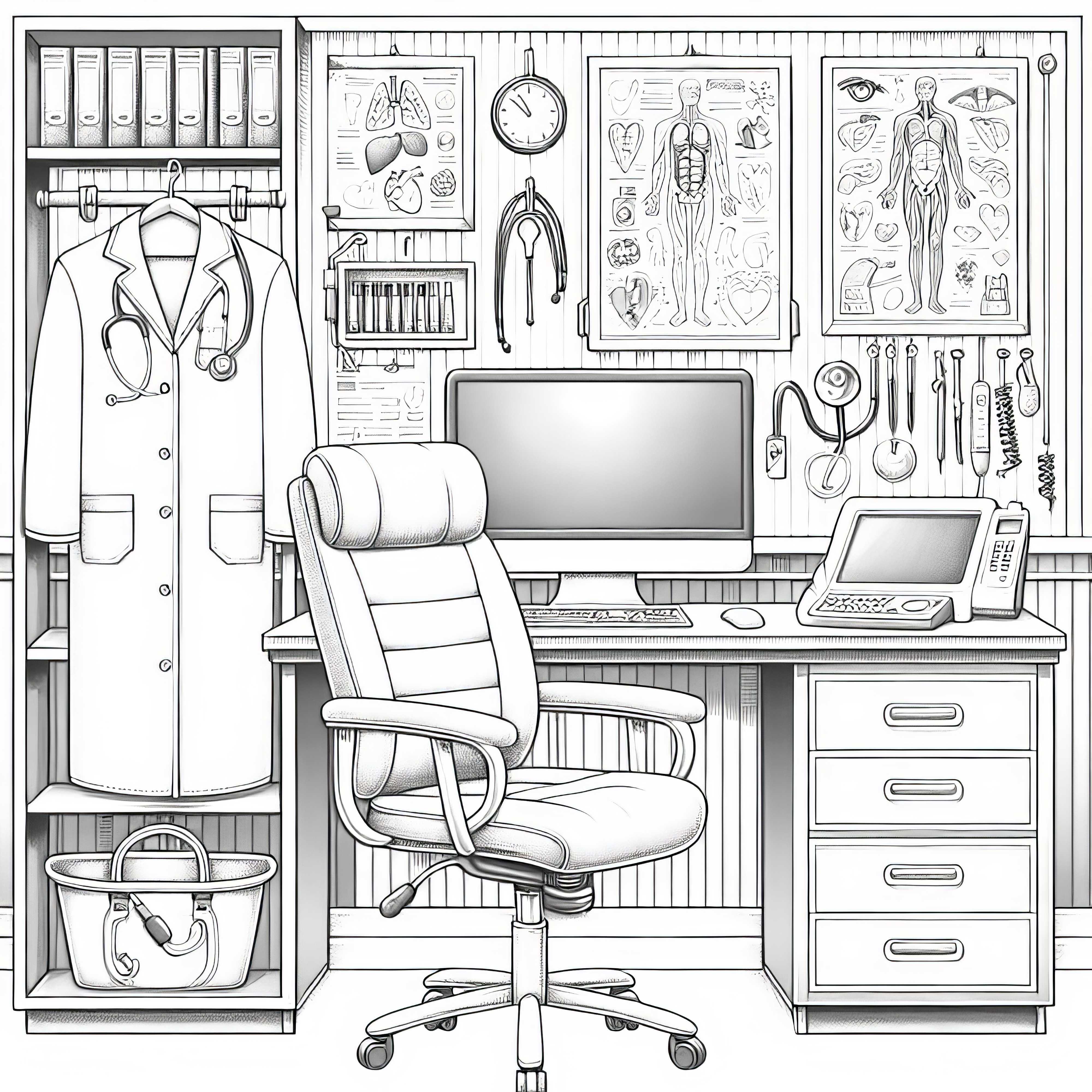 Doctor's room coloring template, detailed and free
