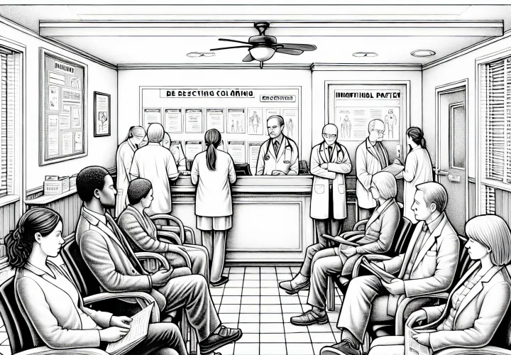 Wartezimmer bei Arzt Ausmalbild detailreich gratis