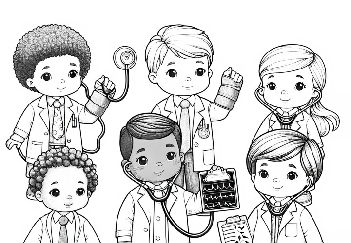 Children dressing up as doctors - Free coloring page Children dressing up as doctors - Free coloring page