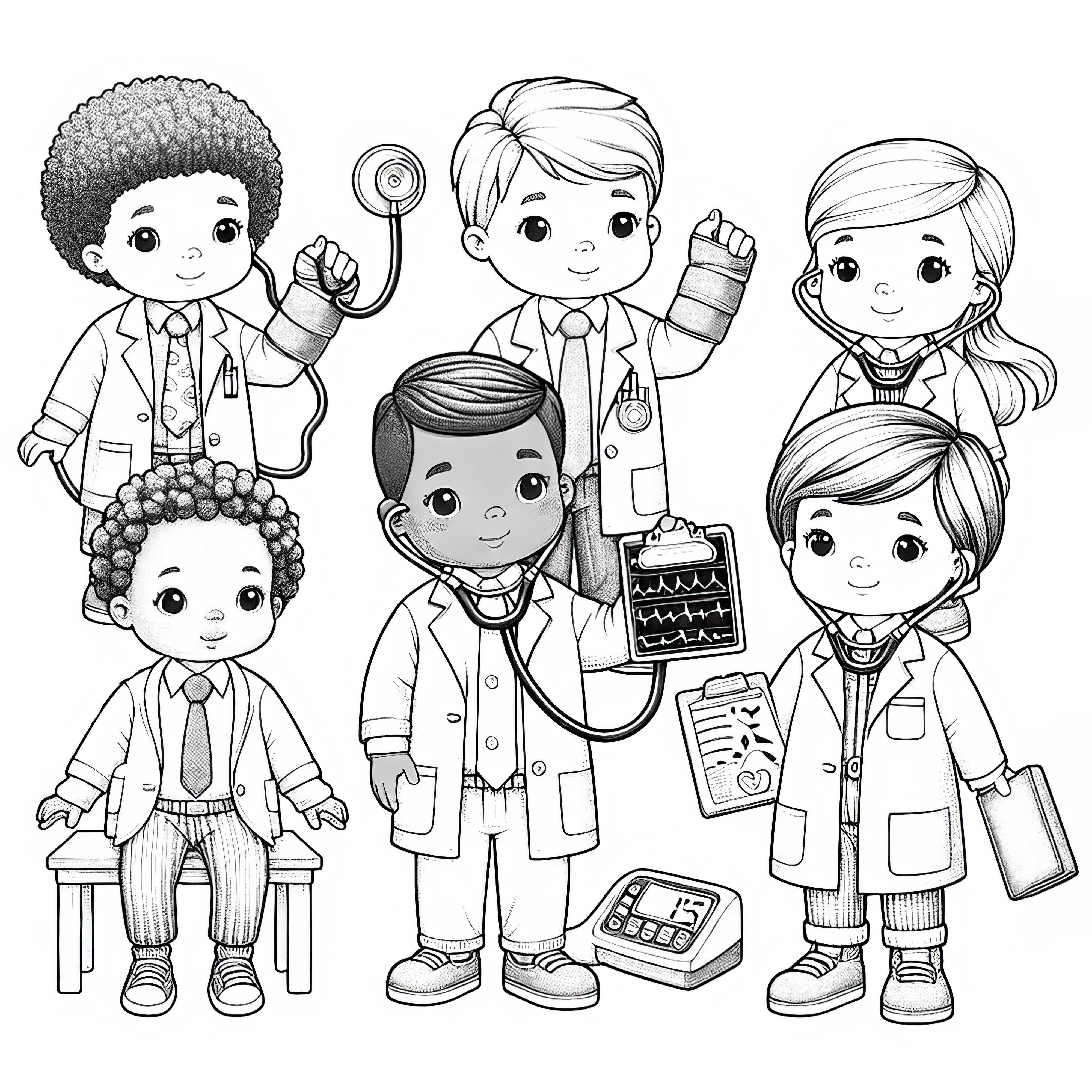 Kids dressing up as a doctor – Free coloring page