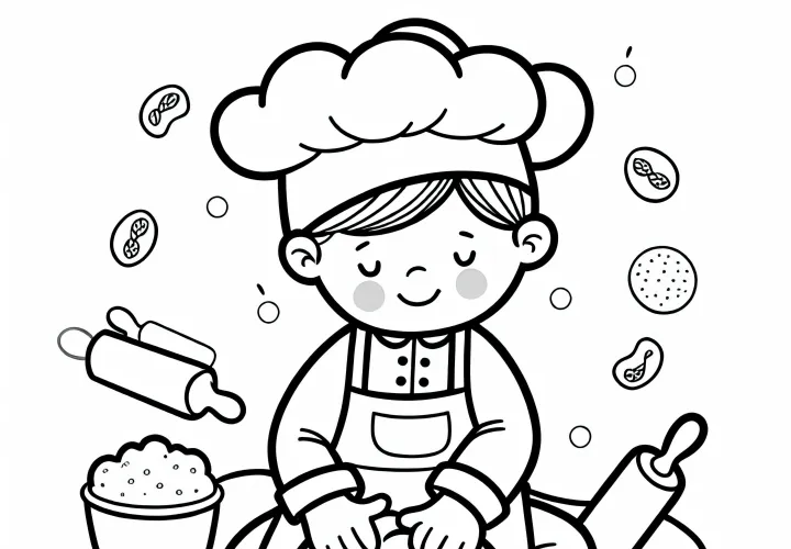 Bäcker knetet Teig - Ausmalbild einfach gratis