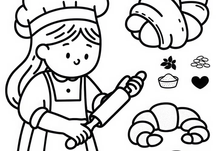 Bäckerin macht Croissants - Ausmalbild einfach kostenlos