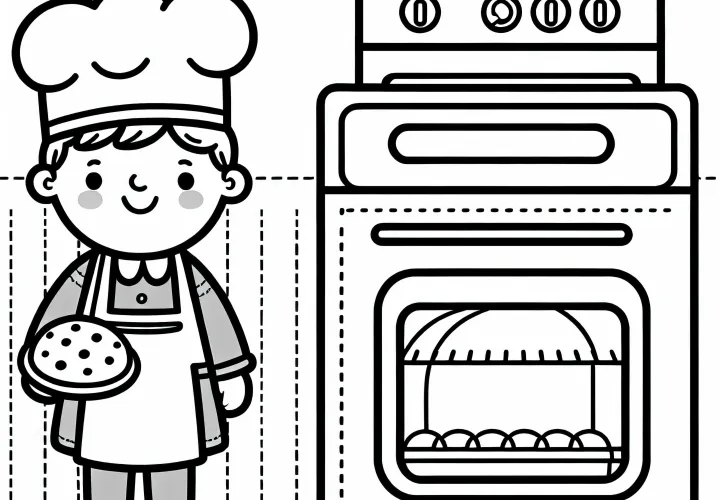 Ausmalbild eines Bäckers mit Backofen – Einfach und Kostenlos