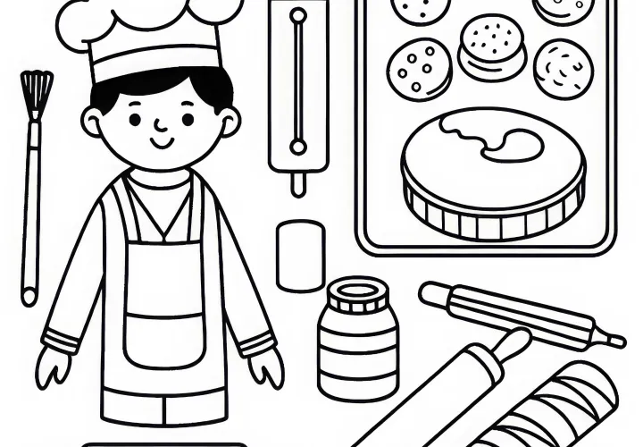 Bäcker Backblech und Backformen Ausmalbild einfach kostenlos