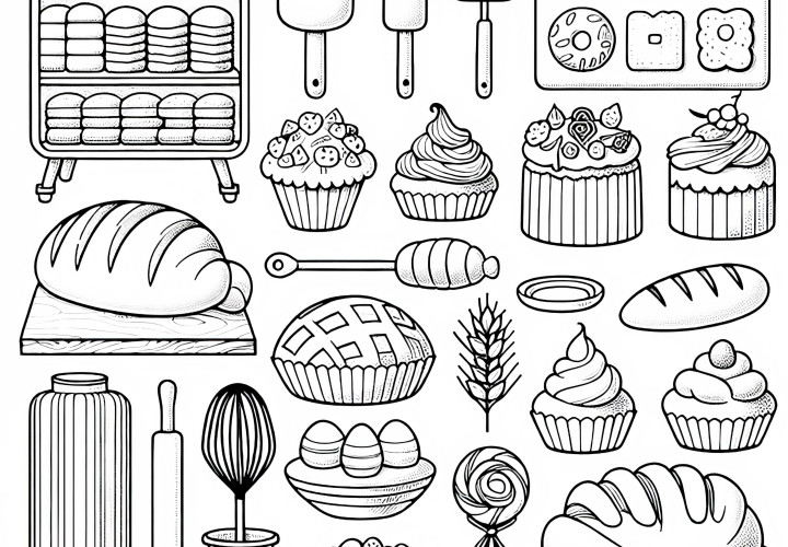Ausmalbild verschiedener Backwaren aus der Bäckerei – kostenlos und einfach Ausmalbild verschiedener Backwaren aus der Bäckerei – kostenlos und einfach