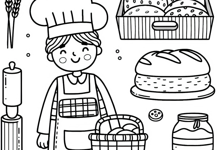 Bäcker mit Brot – Ausmalbild einfach kostenlos Bäcker mit Brot – Ausmalbild einfach kostenlos