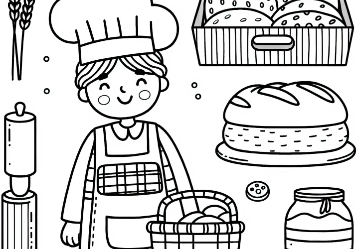Bäcker mit Brot – Ausmalbild einfach kostenlos