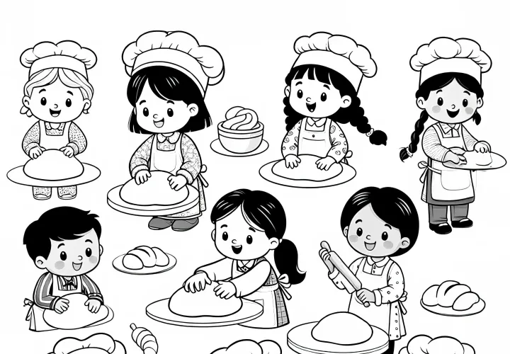 Kinder, die sich als Bäcker verkleiden – Malvorlage einfach gratis