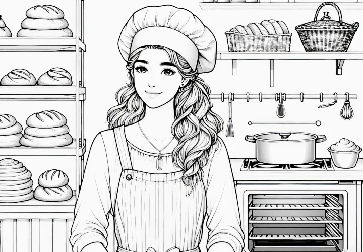 Ausmalbild Bäckerin: Detailreich und Kostenlos