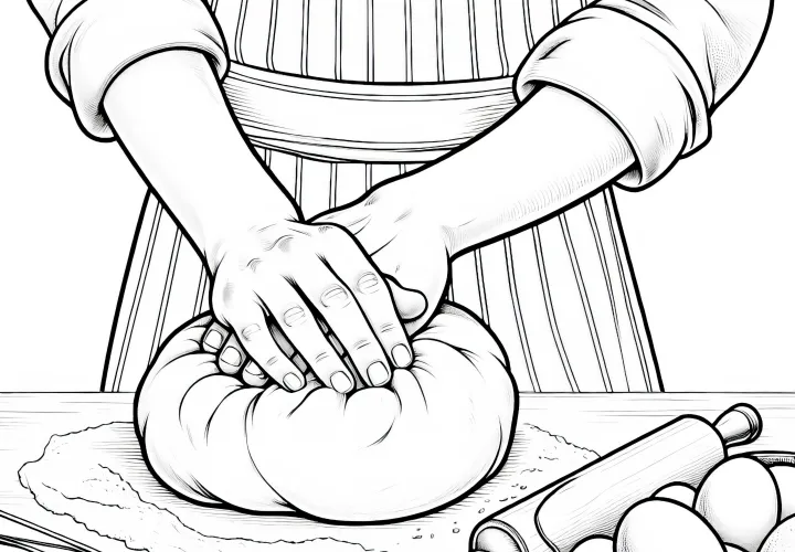Bäcker, der Teig knetet – Detailreiches Ausmalbild kostenlos