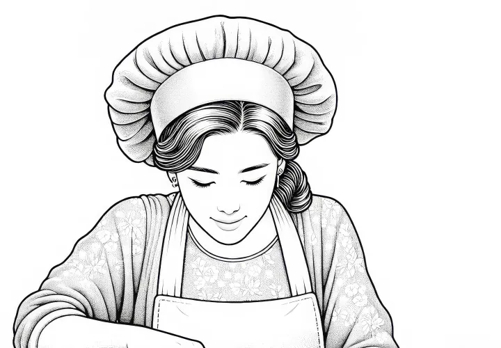 Bäckerin mit Croissants – Ausmalbild kostenlos und detailreich