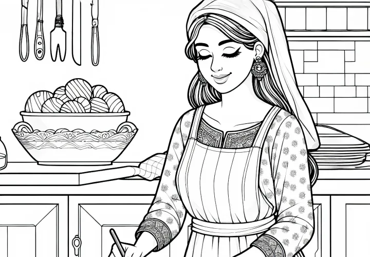 Bäckerin, die Kekse aussticht und verziert – Ausmalbild in hoher Qualität