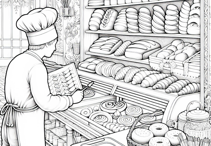 Auslage in der Bäckerei - Malvorlage Detailreich und Kostenlos Auslage in der Bäckerei - Malvorlage Detailreich und Kostenlos