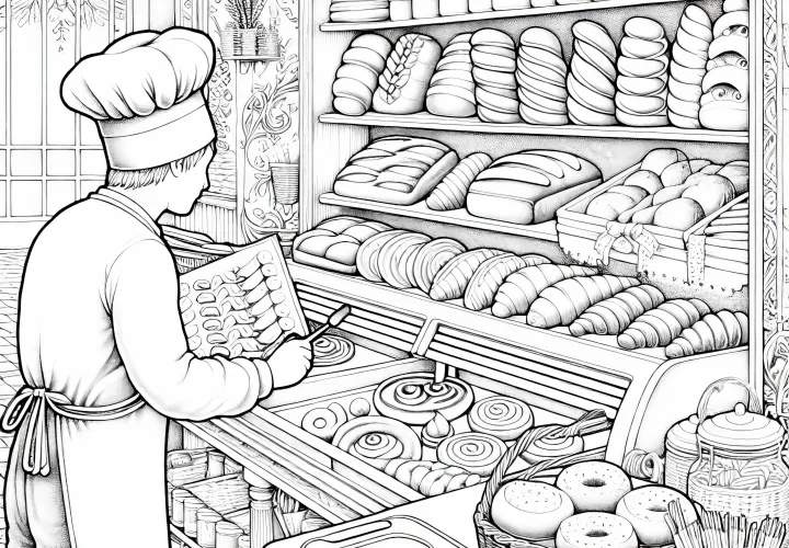 Auslage in der Bäckerei - Malvorlage Detailreich und Kostenlos