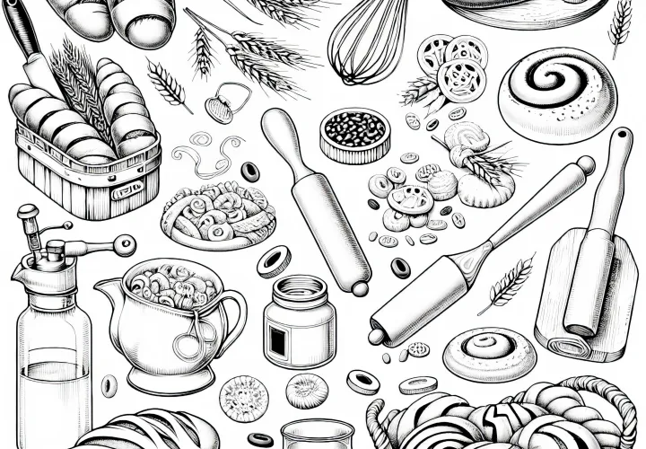 Ausmalbild von Bäckerei-Backwaren – Kostenlos zum Download