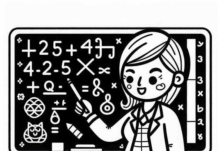 Teacher at the blackboard - Simple coloring template free of charge Teacher at the blackboard - coloring template simple free