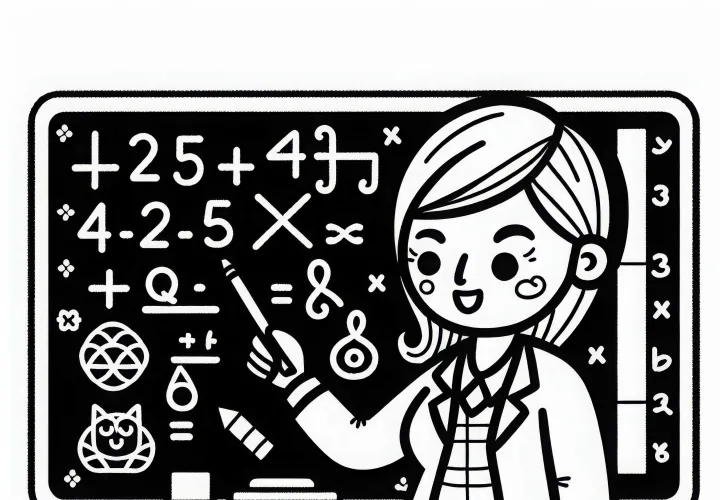 Lehrerin an Tafel - Malvorlage einfach kostenlos