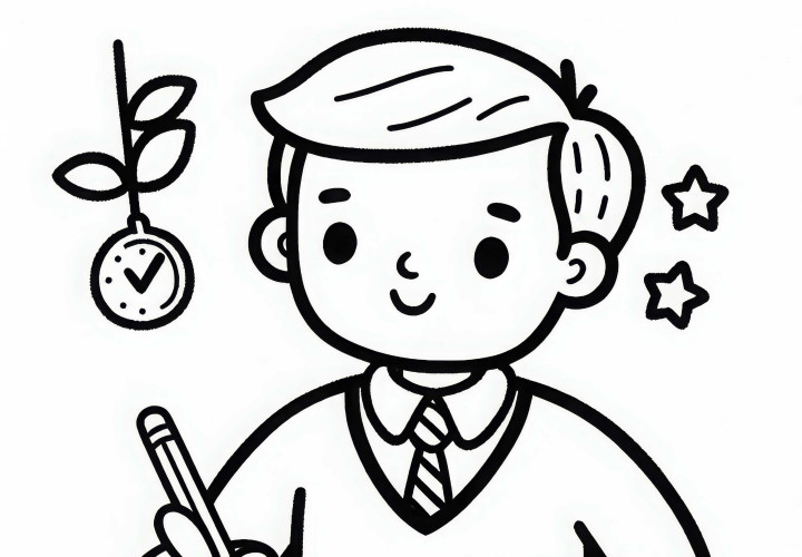 Lehrer trägt Noten in Heft ein – Malvorlage einfach kostenlos Lehrer trägt Noten in Heft ein – Malvorlage einfach kostenlos