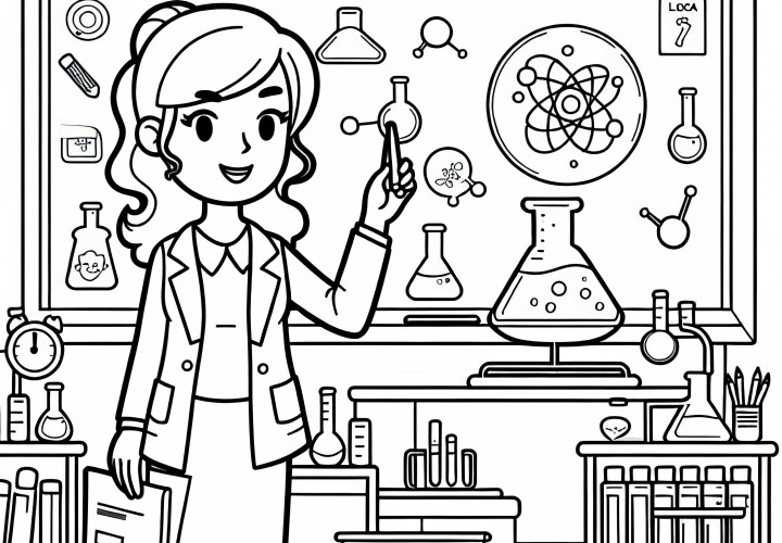 Lehrerin bei Experiment im Chemieunterricht - Malvorlage Kostenlos Lehrerin bei Experiment im Chemieunterricht - Malvorlage Kostenlos
