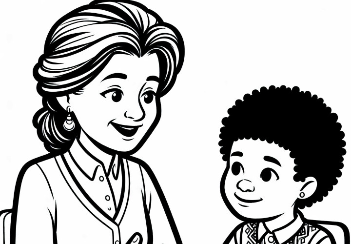 Teacher in conversation with student - Coloring page simple free Teacher talking to student – Coloring page simple free