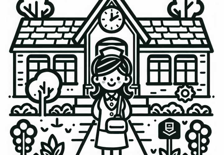 Coloring page for elementary school with teacher - Simple and Free Coloring page for elementary school with teacher - Simple and free