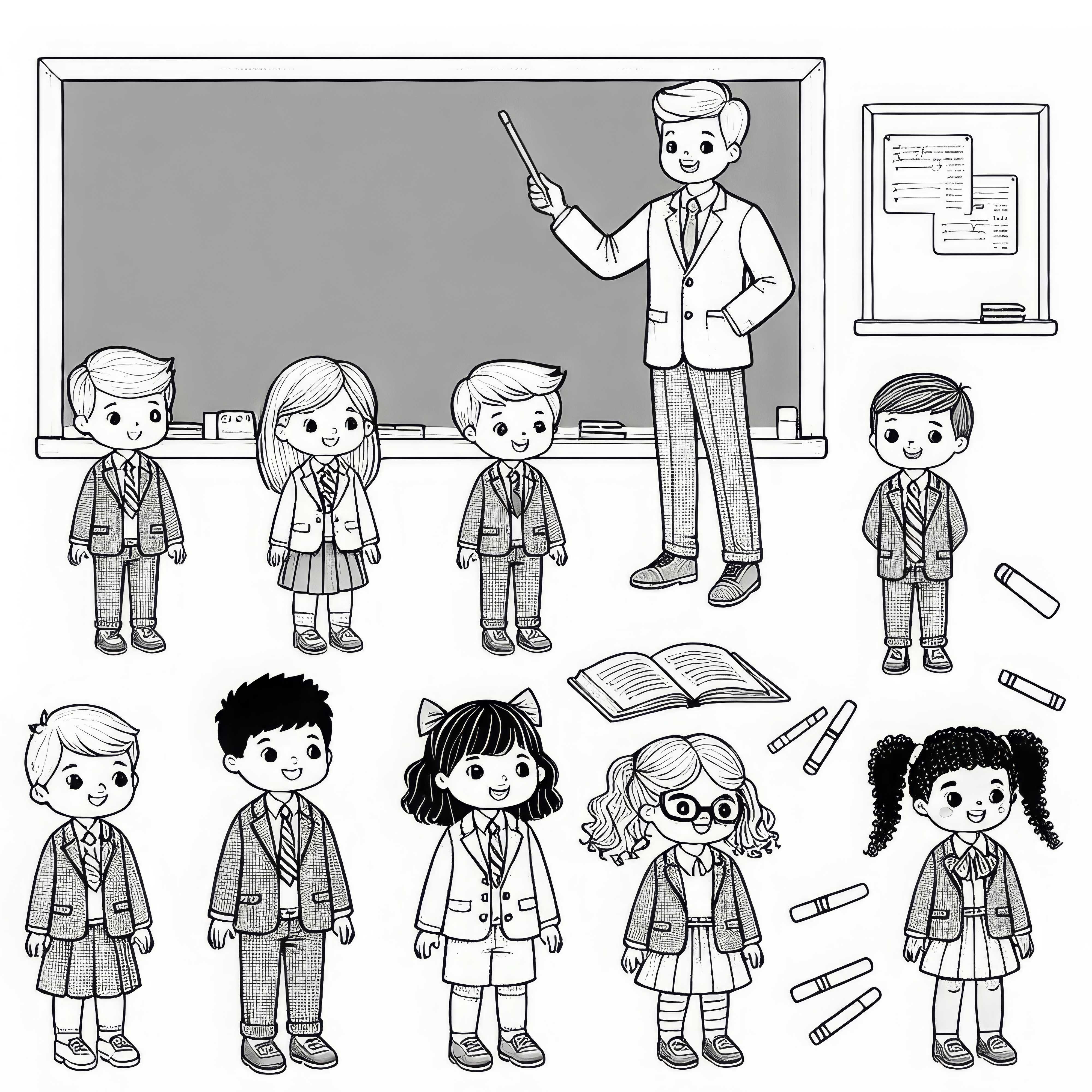 Kinder, die sich als Lehrer verkleiden – Malvorlage einfach und gratis