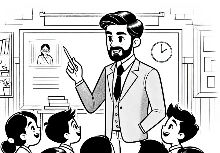 Mittel-schule mit Lehrer Ausmalbild – Einfach und Gratis