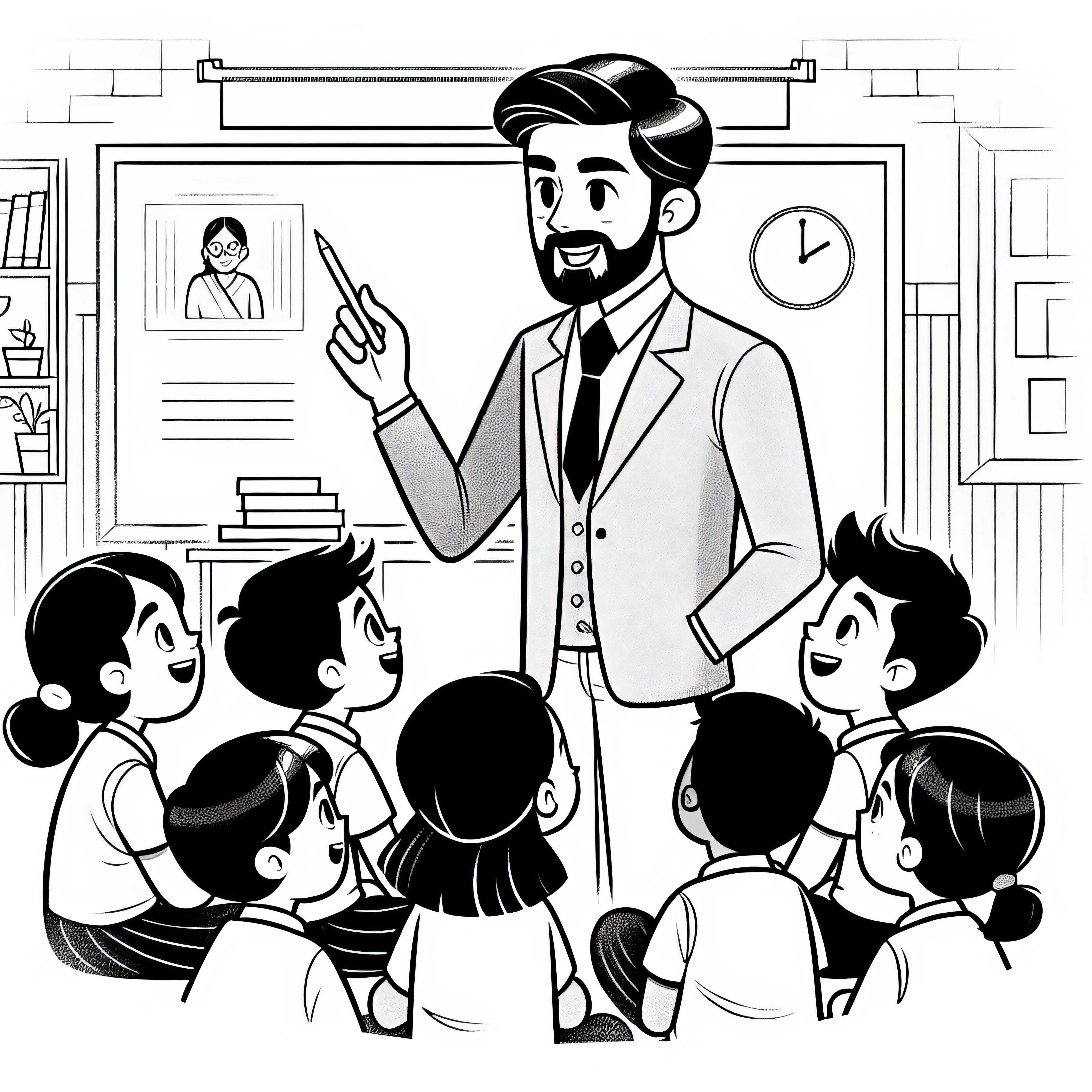 Mittel-schule mit Lehrer Ausmalbild – Einfach und Gratis