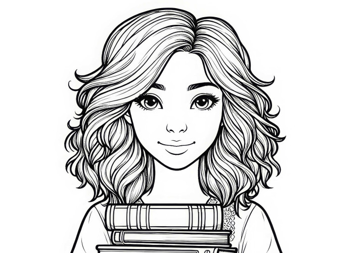Montón de libros de una profesora como imagen para colorear con muchos detalles gratis
