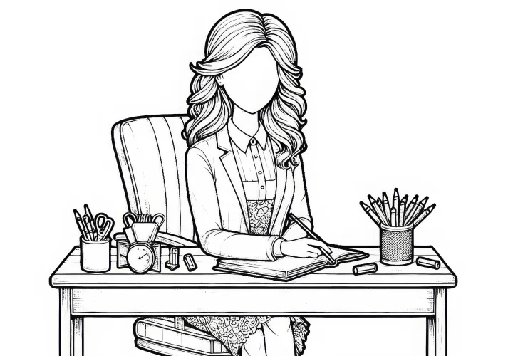 Profesor en el escritorio - Descargar imagen para colorear gratis
