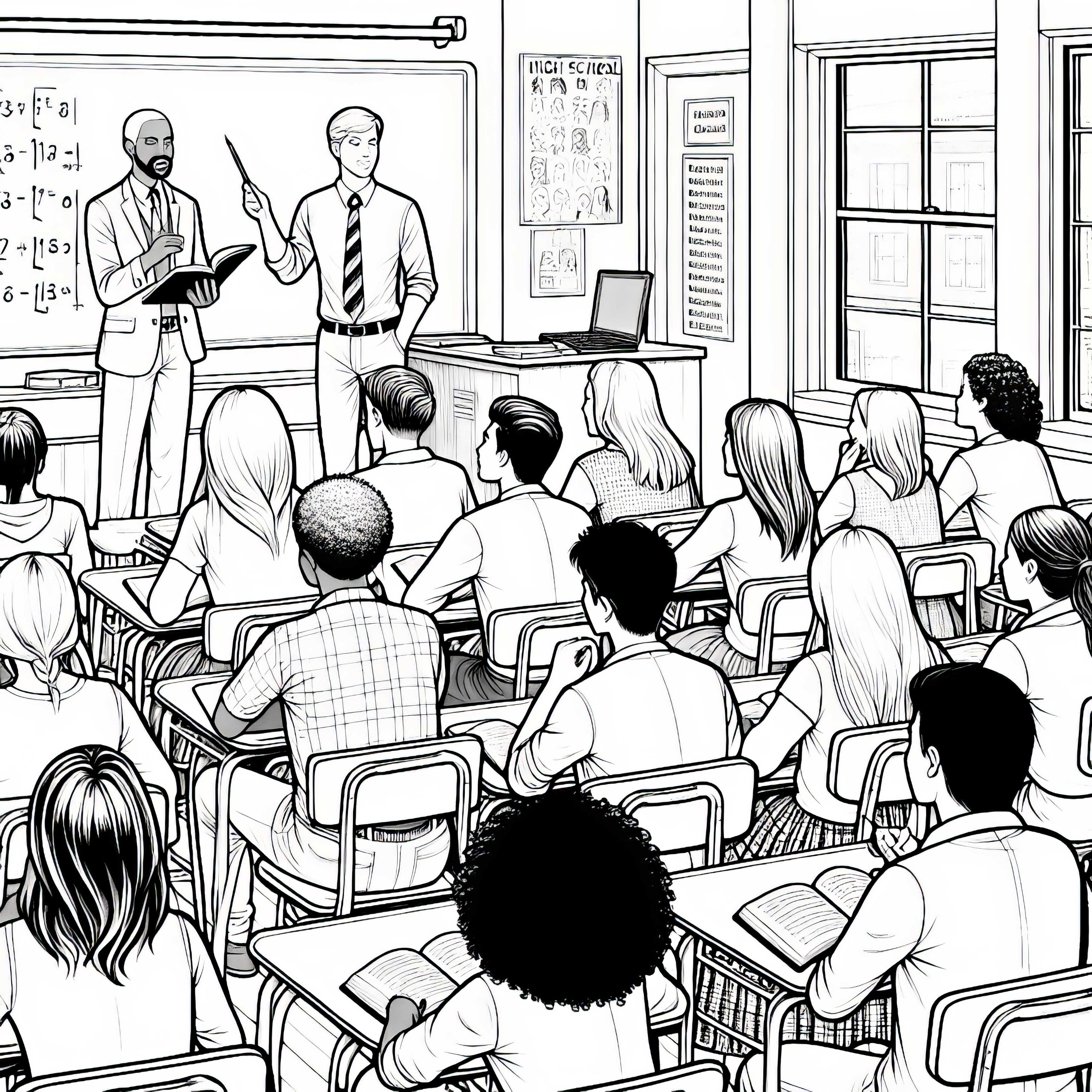 Clase en el gimnasio con profesor - Imagen para colorear para niños