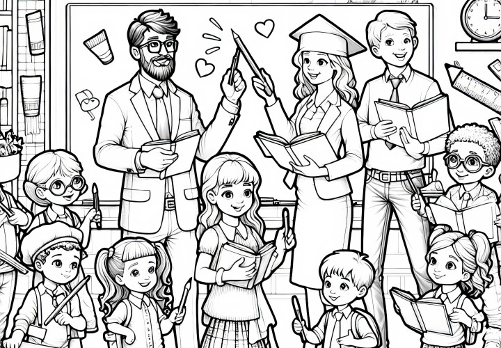 Niños que se disfrazan de maestros - Plantilla para colorear para descargar gratis