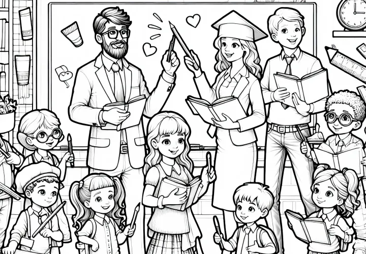 Niños que se disfrazan de maestros - Plantilla para colorear para descargar gratis