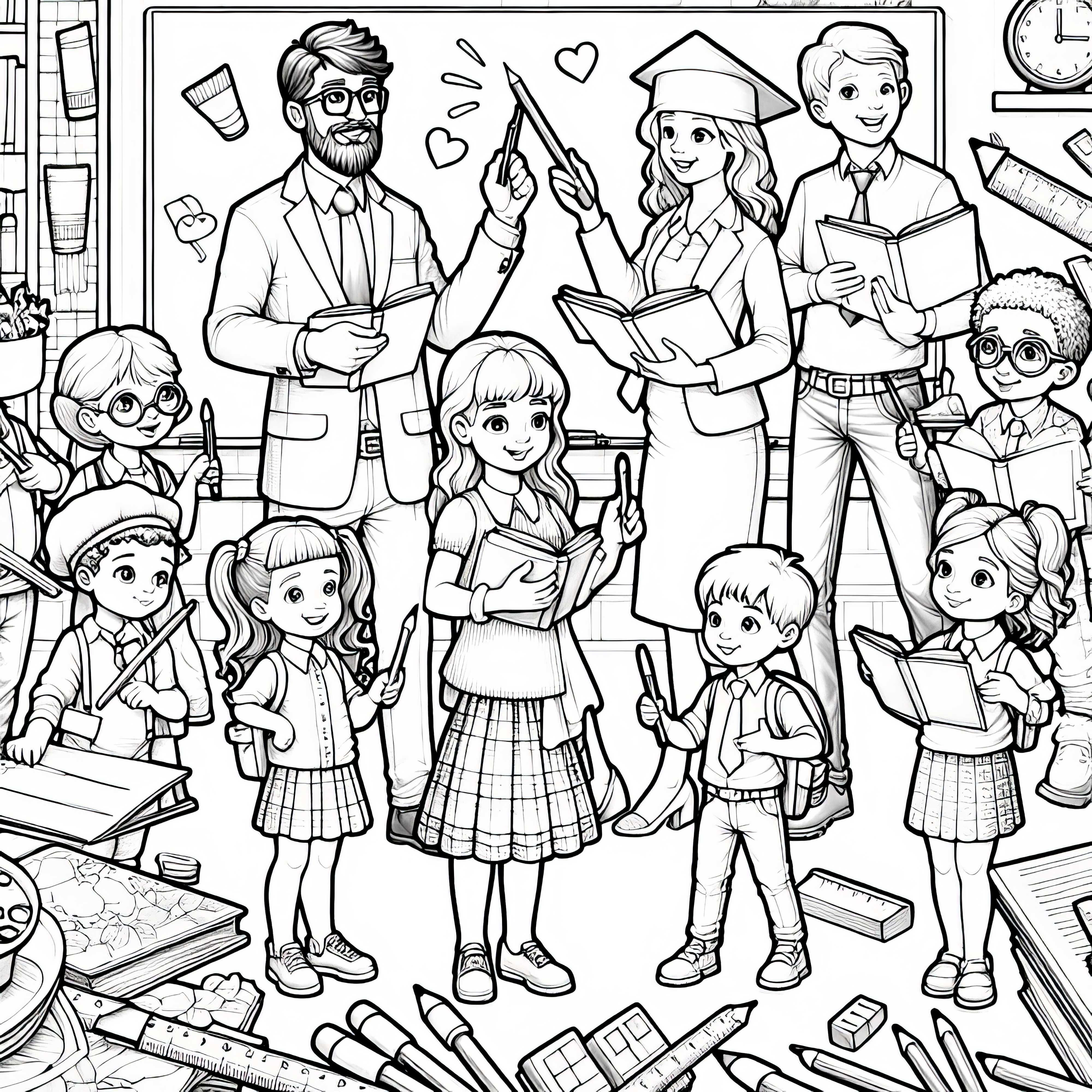 Niños que se disfrazan de maestros - Plantilla para colorear descargar gratis