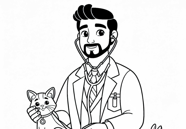 Dibujo para colorear de veterinario fácil y gratuito: ¡consigue tu diversión creativa!