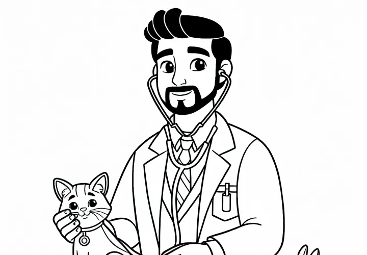 Dibujo para colorear de veterinario fácil y gratuito: ¡consigue tu diversión creativa!